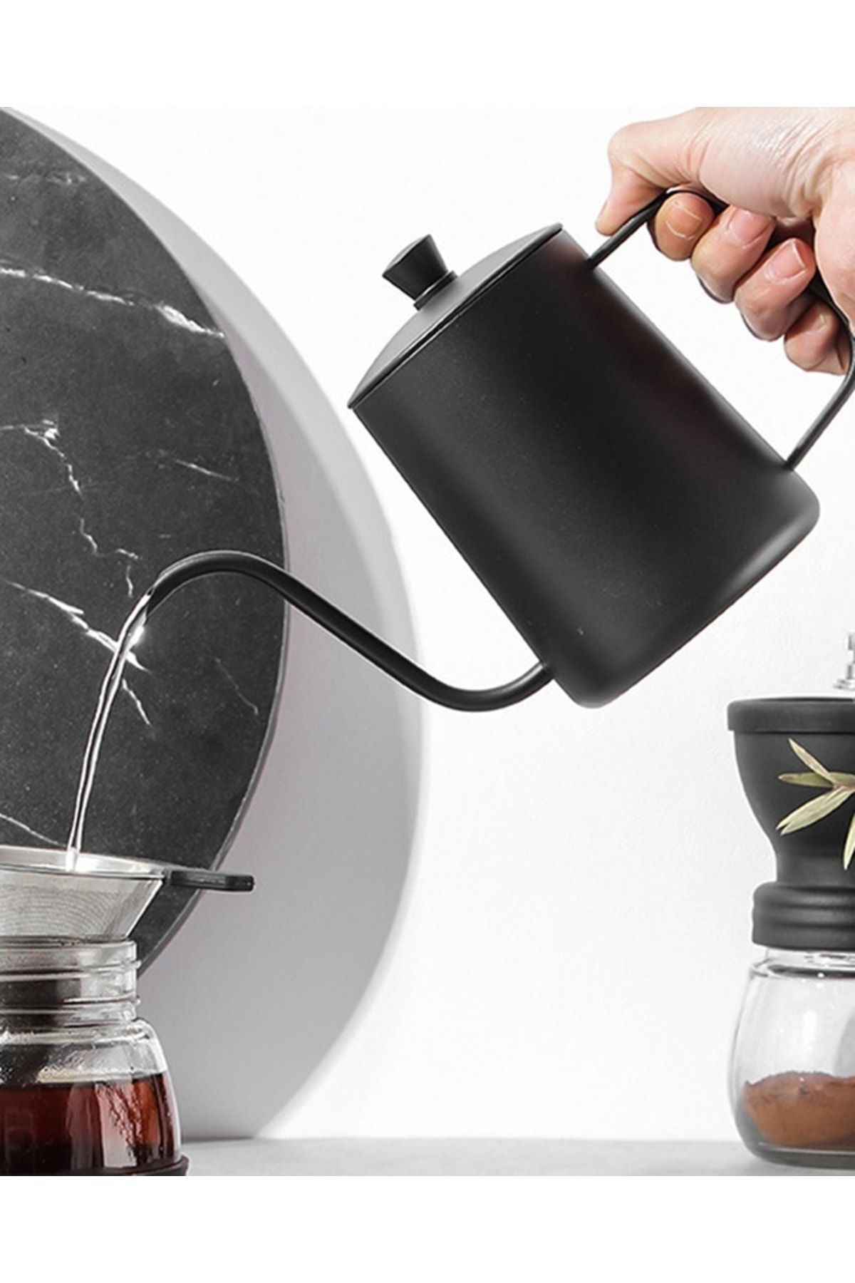 1-org-zoom Filtre Kahve Demleme İbriği Kapaklı Kettle 600ml - Paslanmaz - Görsel 1
